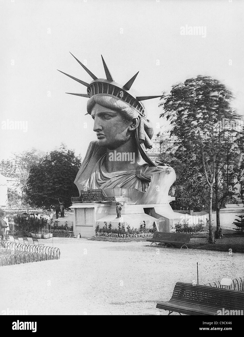 Vintage photo circa 1878 of the head of the Statue of Liberty on