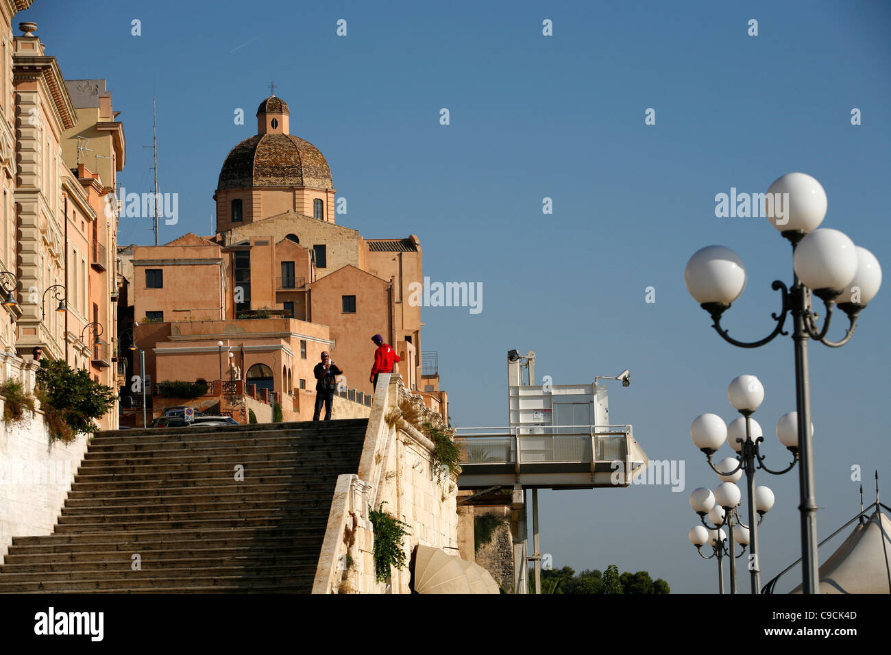 View over the city walls and Santa Maria Cathedral at the Castello area, Cagliari, Sardinia, Italy. Stock Photo