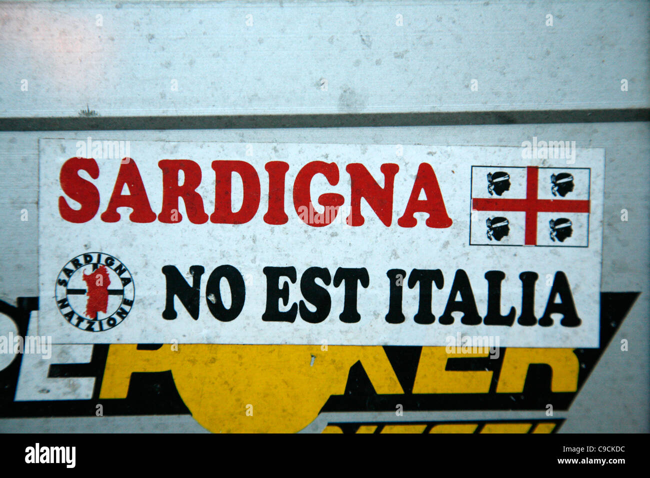 Car sticker saying Sardinia is not Italy, Sardinia, Italy. Stock Photo