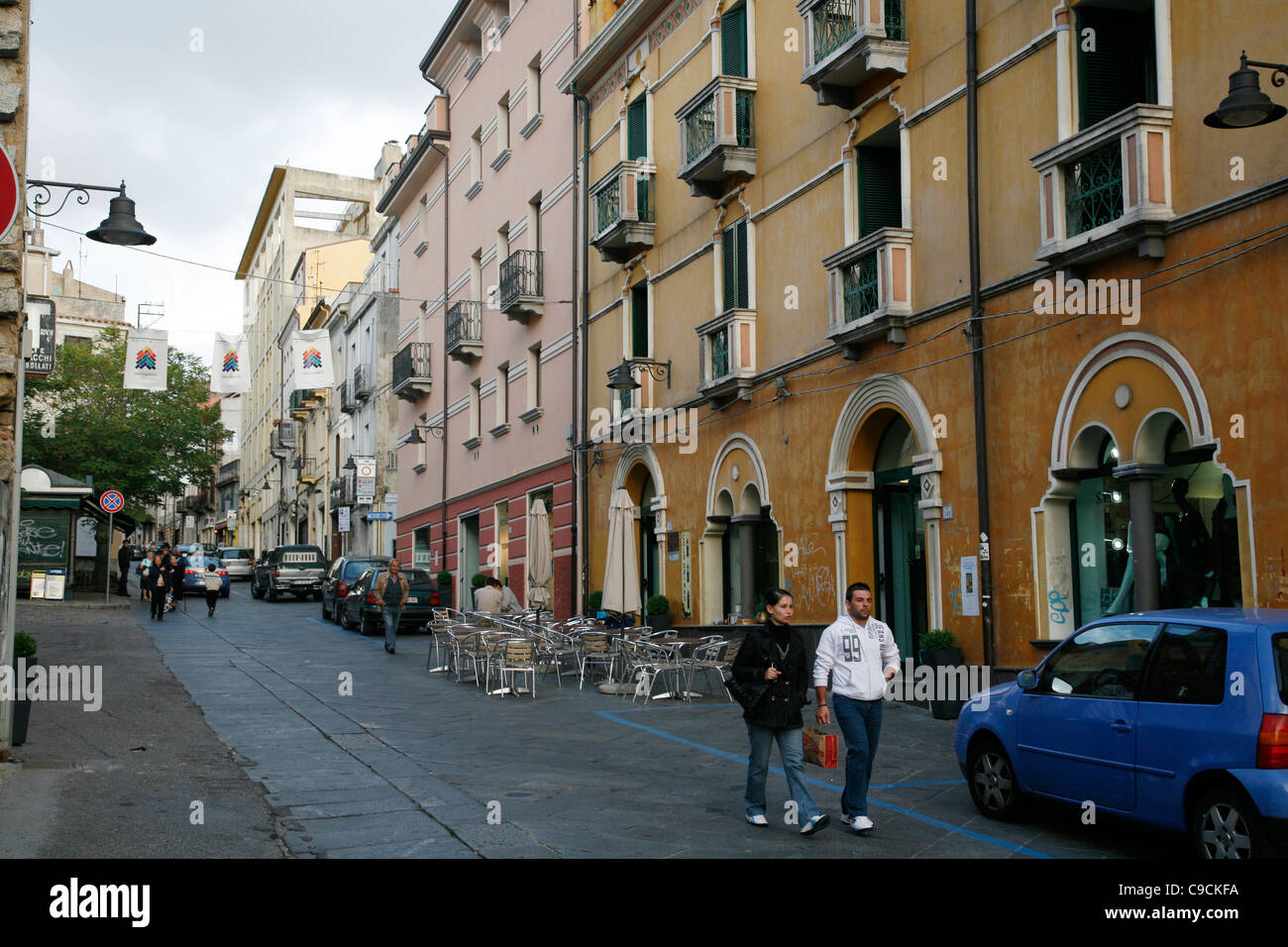 Via Corso Garibaldi, the main street in Nuoro, Sardinia, Italy. Stock Photo