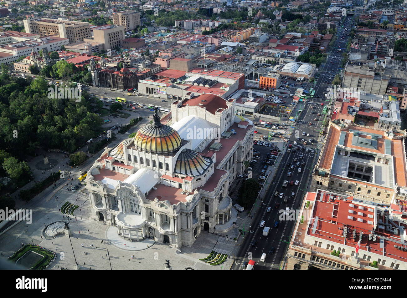 Mexico, Federal District, Mexico City, View over Palacio Bellas Artes from Torre Latinoamericana. Stock Photo