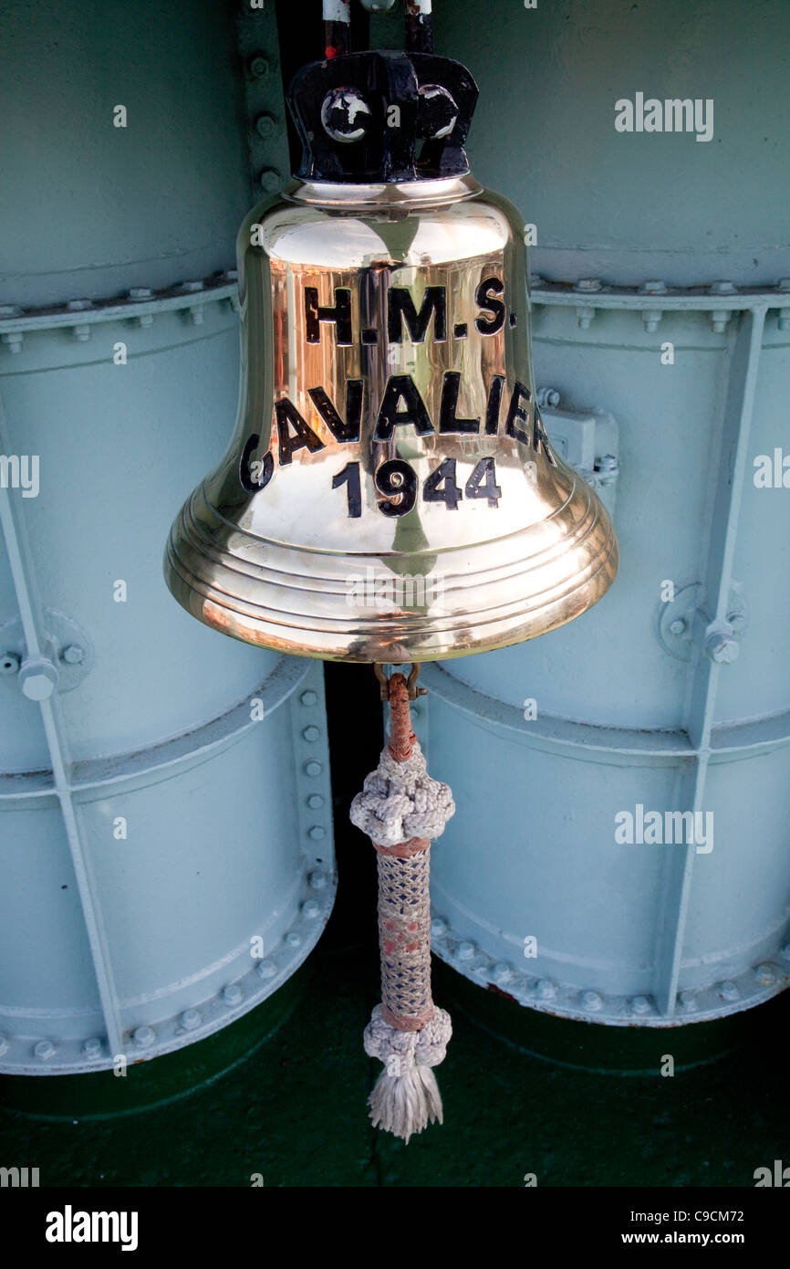 HMS Cavalier ships bell at The Historic Dockyard Chatham Stock Photo