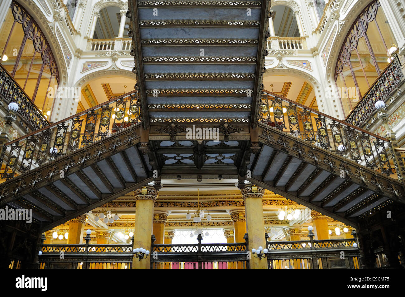 Mexico, Federal District, Mexico City, Art Nouveau interior and staircase of Correo Central, the main Post Office. Stock Photo