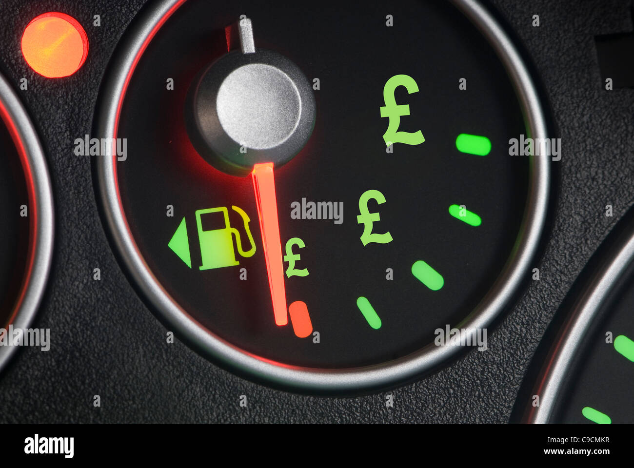 Fuel guage on empty with pound signs Stock Photo Alamy
