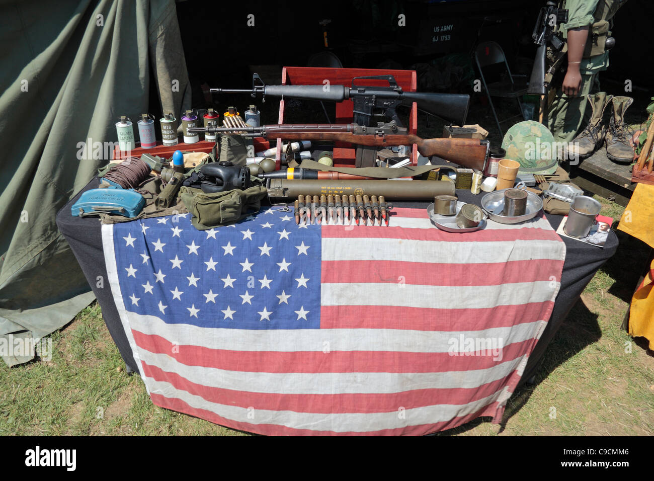 US Army weapons as used in the Vietnam War on display at the 2011 War & Peace Show at Hop Farm, Paddock Wood, Kent, UK. Stock Photo