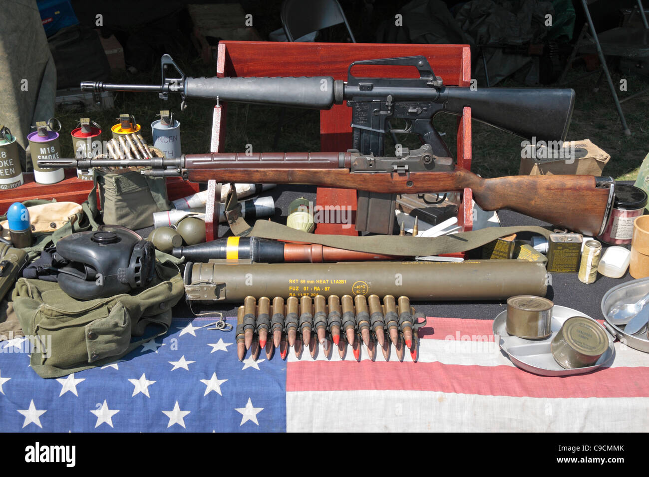 US Army weapons as used in the Vietnam War on display at the 2011 War & Peace Show at Hop Farm, Paddock Wood, Kent, UK. Stock Photo