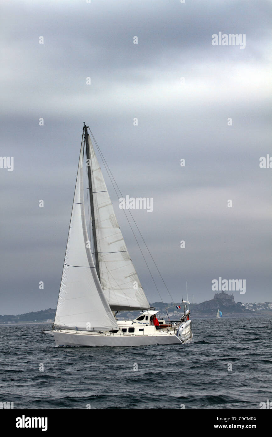Yacht; Mount's Bay; Cornwall; UK Stock Photo