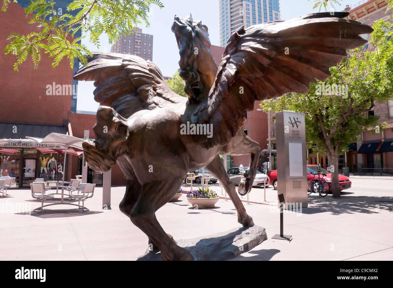 Pegasus Winged Horse statue in Downtown Denver, Colorado, USA Stock