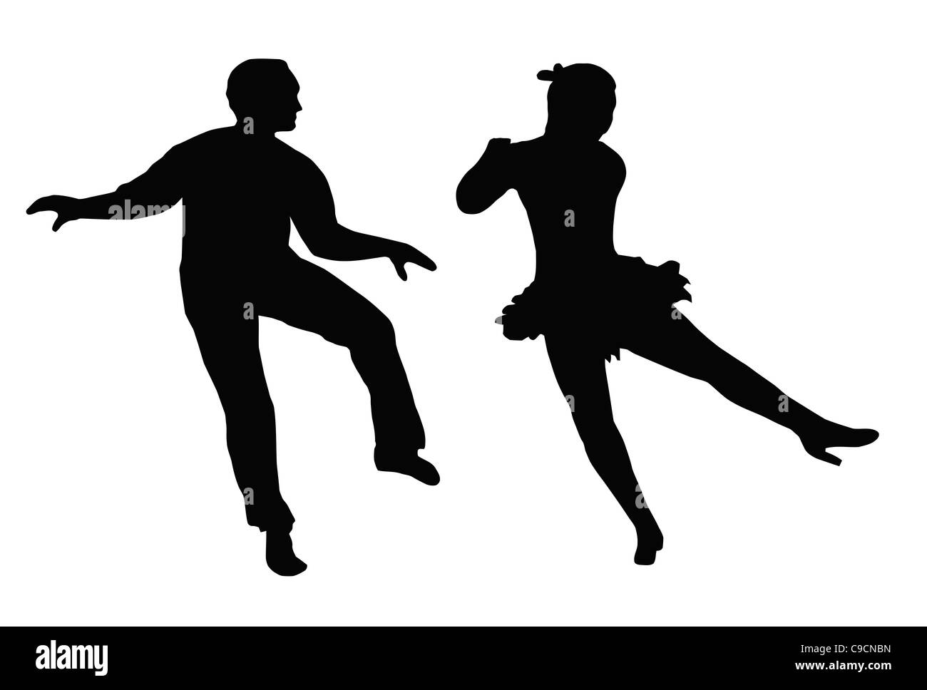 Dancing Couple Silhouette Synchronized Steps Side Kick Stock