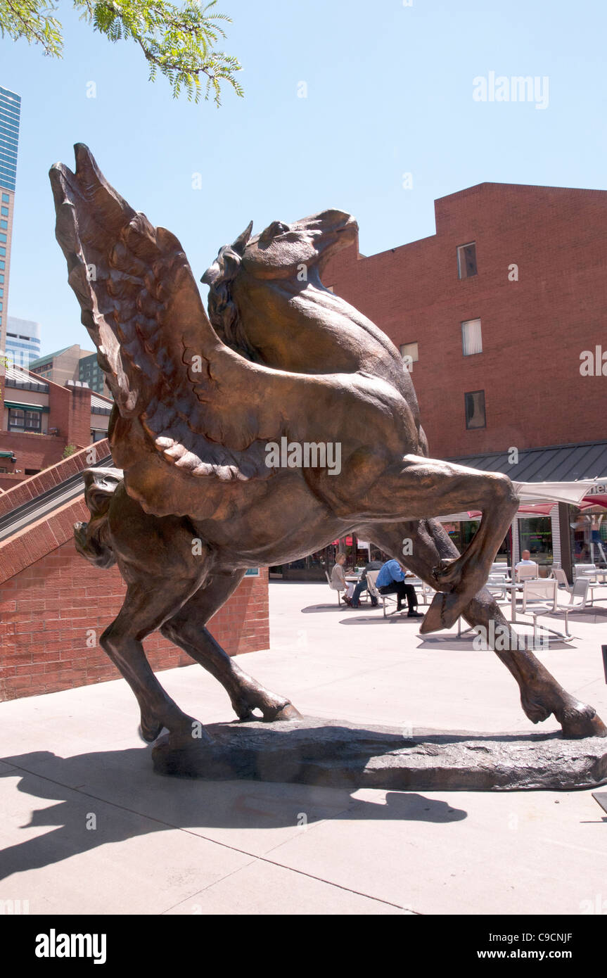Pegasus Winged Horse statue in Downtown Denver, Colorado, USA Stock