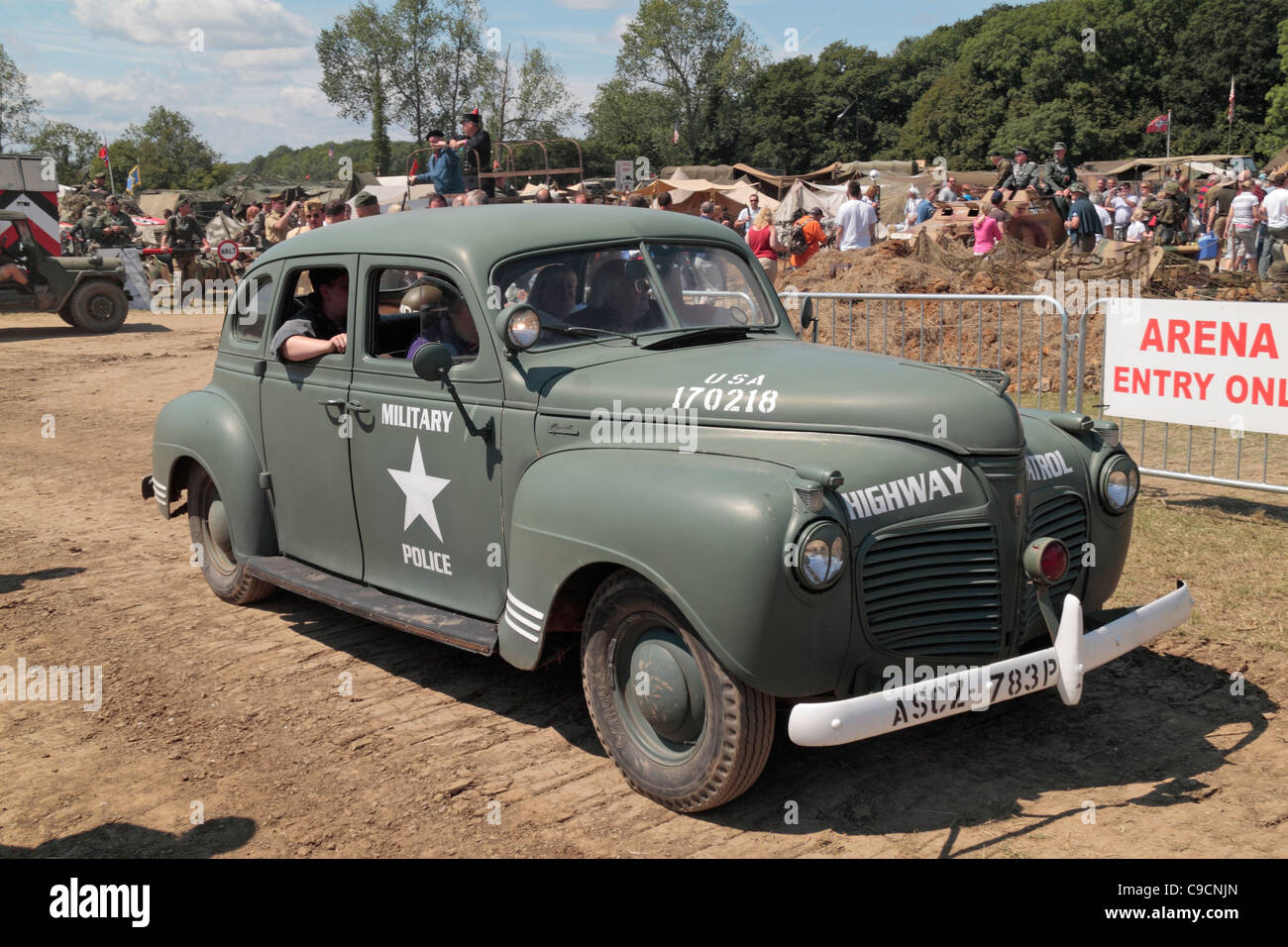A Plymouth P12 US Army Military Police car on display at the 2011 War & Peace Show at Hop Farm, Paddock Wood, Kent, UK. Stock Photo