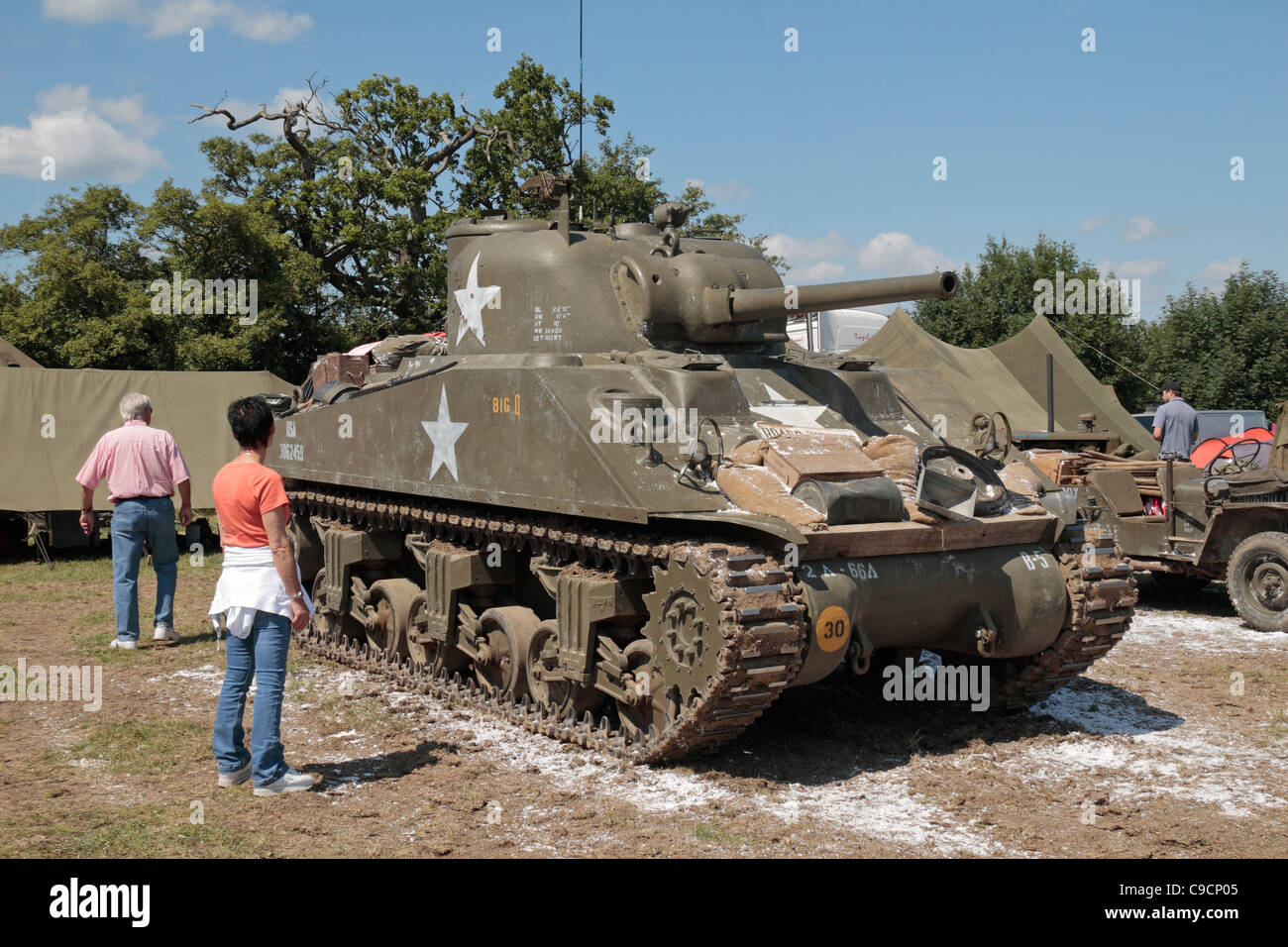A US Army World War Two Sherman tank on display at the 2011 War & Peace Show at Hop Farm, Paddock Wood, Kent, UK. Stock Photo