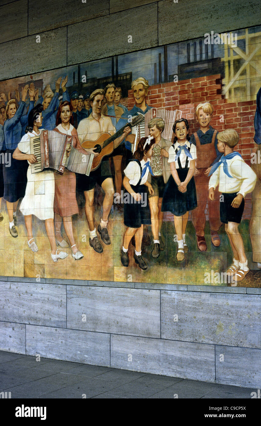 Historic East German communist mural on a wall of DetlevRohwedderHaus