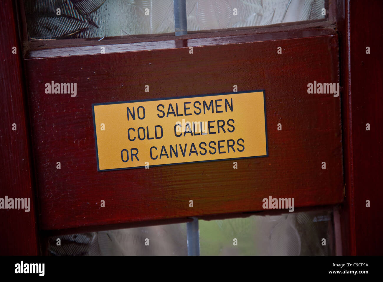 No Salesman, Cold Callers, Salesman Sign on Front Door of Property