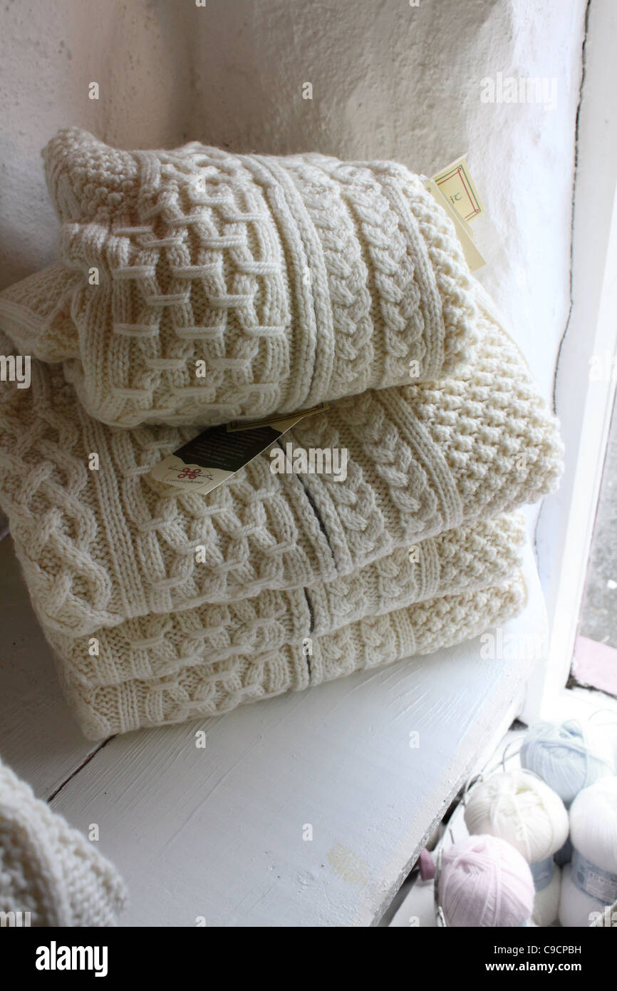 Locally produced knitwear in a local craft shop in Connemara, County Galway, Ireland Stock Photo