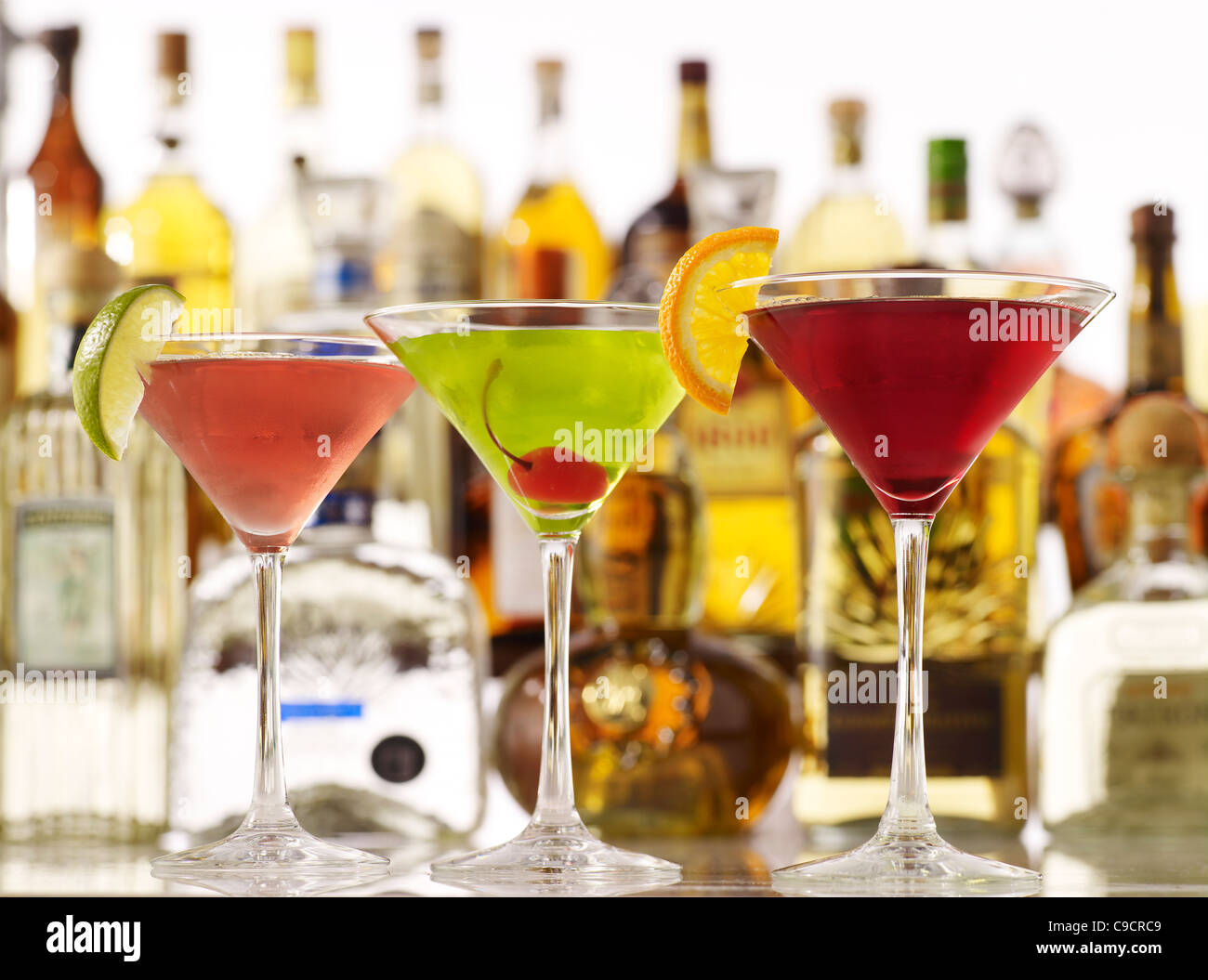 Assorted martini cocktails bottles liquor hires stock photography and