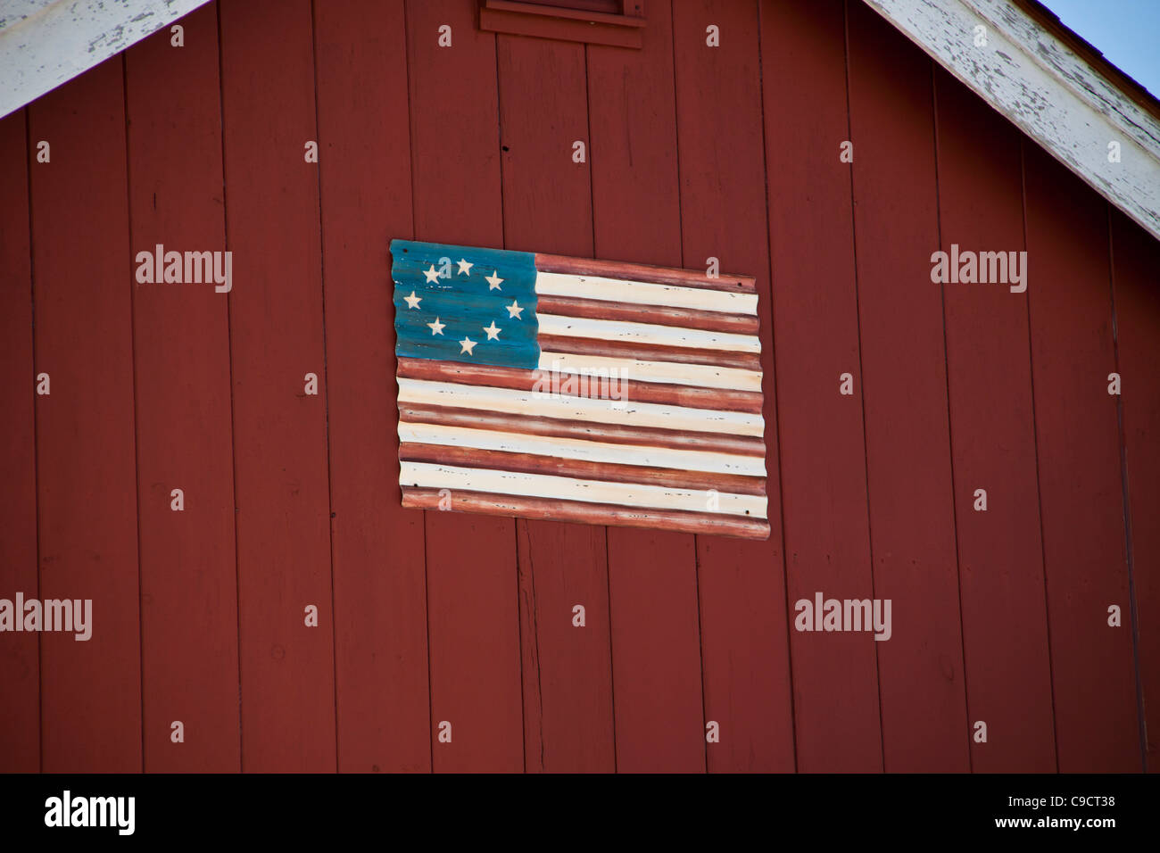 United States Flag displayed at Freeport Town Wharf area at South Freeport harbor, South Freeport, Maine. Stock Photo