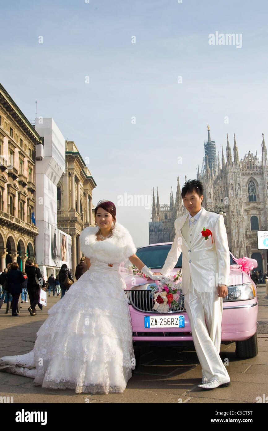 Chinese marriage, Duomo square, Milan, Italy Stock Photo