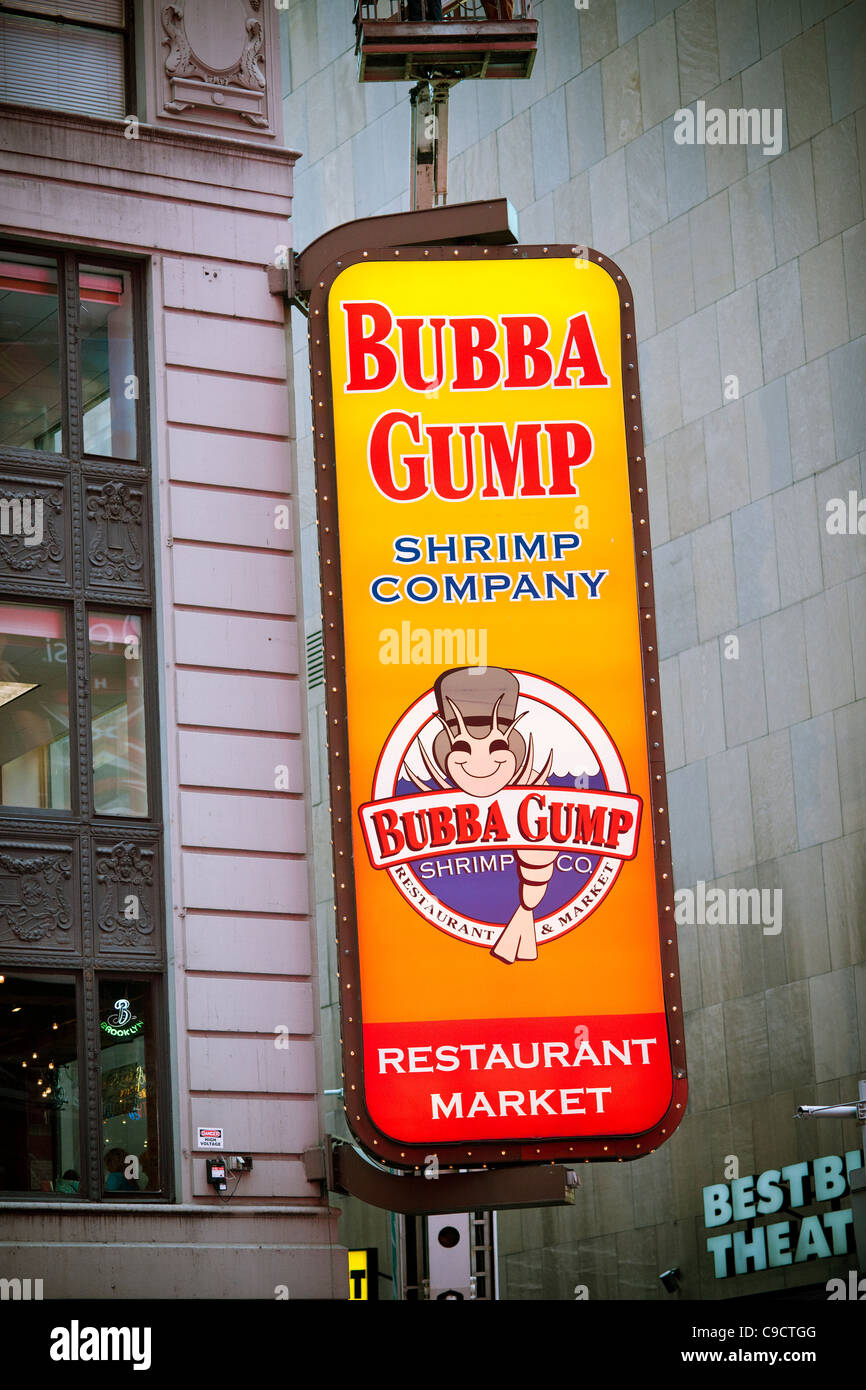 The sign for the Bubba Gump Shrimp Co. restaurant in Times Square in New York Stock Photo