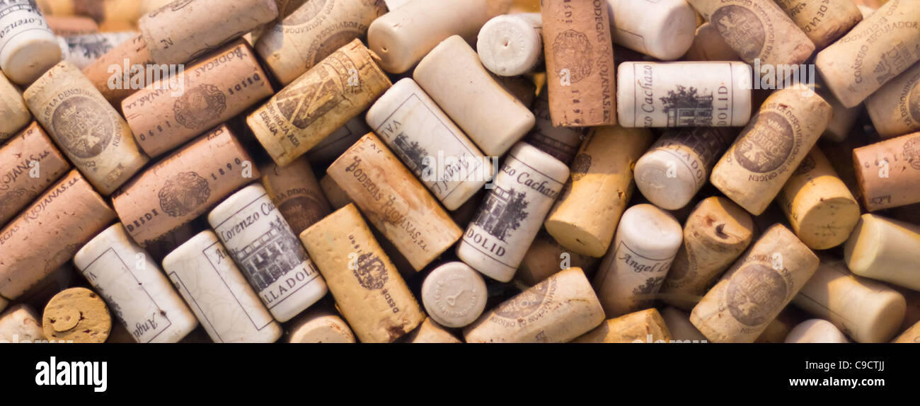 Unsorted corks of spanish anonymous wine in Madrid Stock Photo