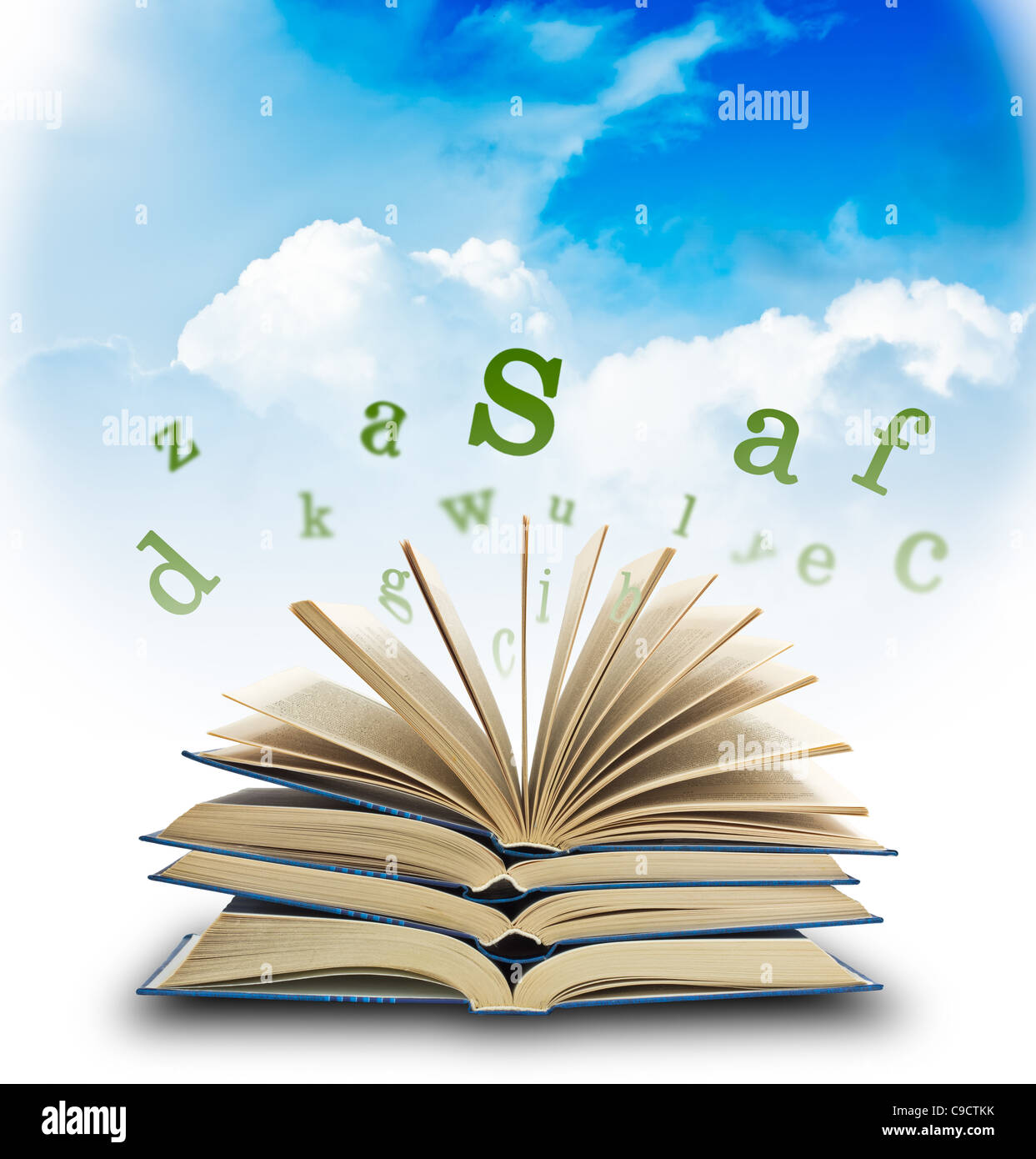 The Magic Book and the letters on a sky background. Education concept Stock  Photo - Alamy