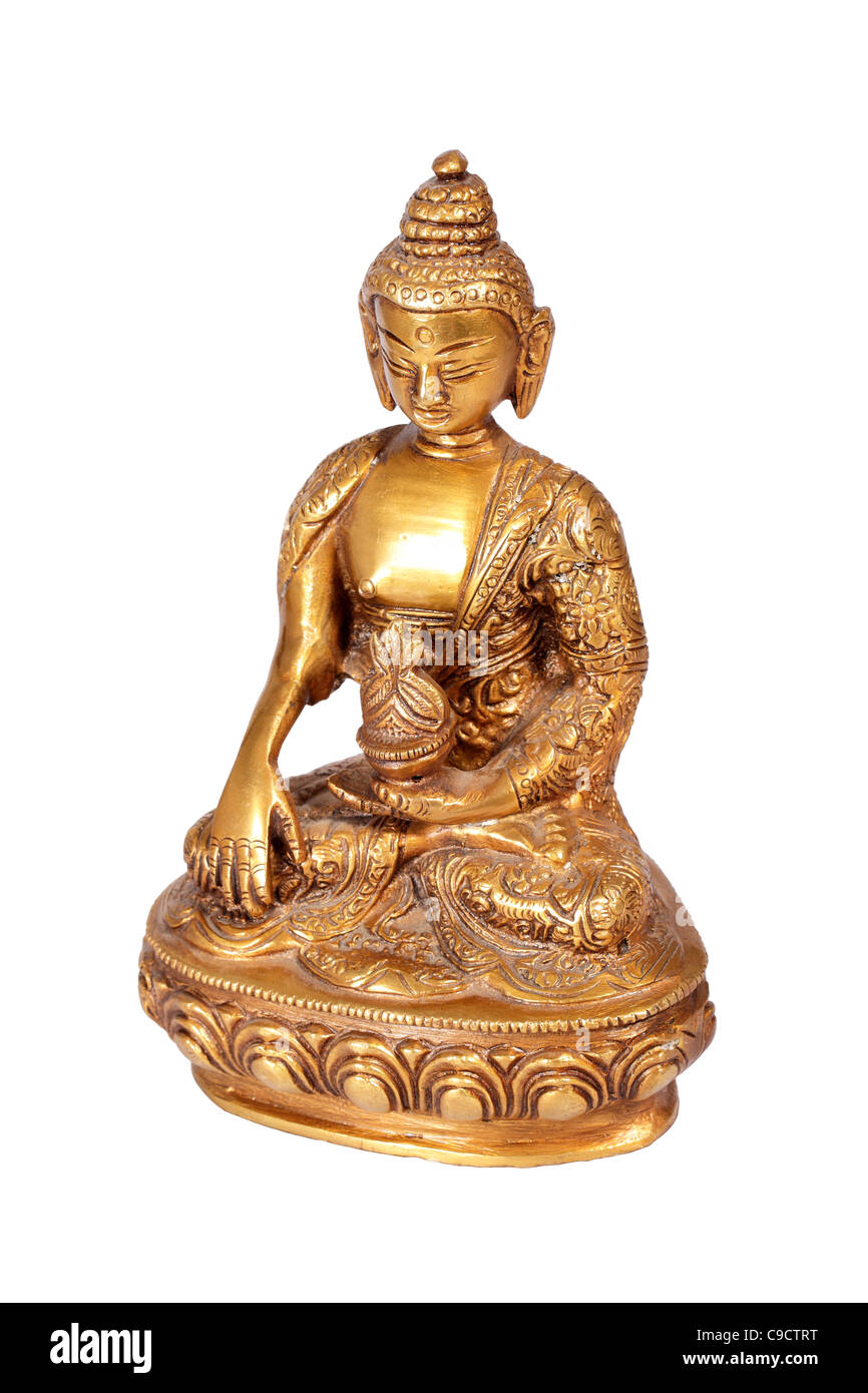 Brass Buddha statue isolated on white Stock Photo