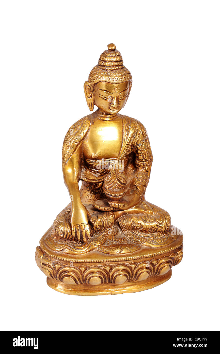 Brass Buddha statue isolated on white Stock Photo