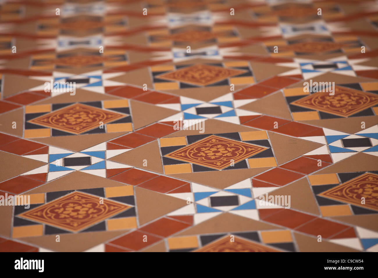 Melbourne historical patterned clay path floor tiles seen in both private and public houses thought the city. Stock Photo