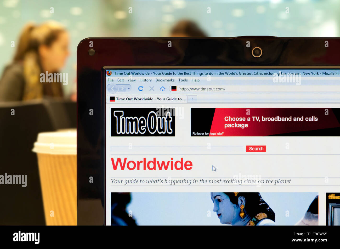 The Time Out Worldwide website shot in a coffee shop environment (Editorial use only: print, TV, e-book and editorial website). Stock Photo