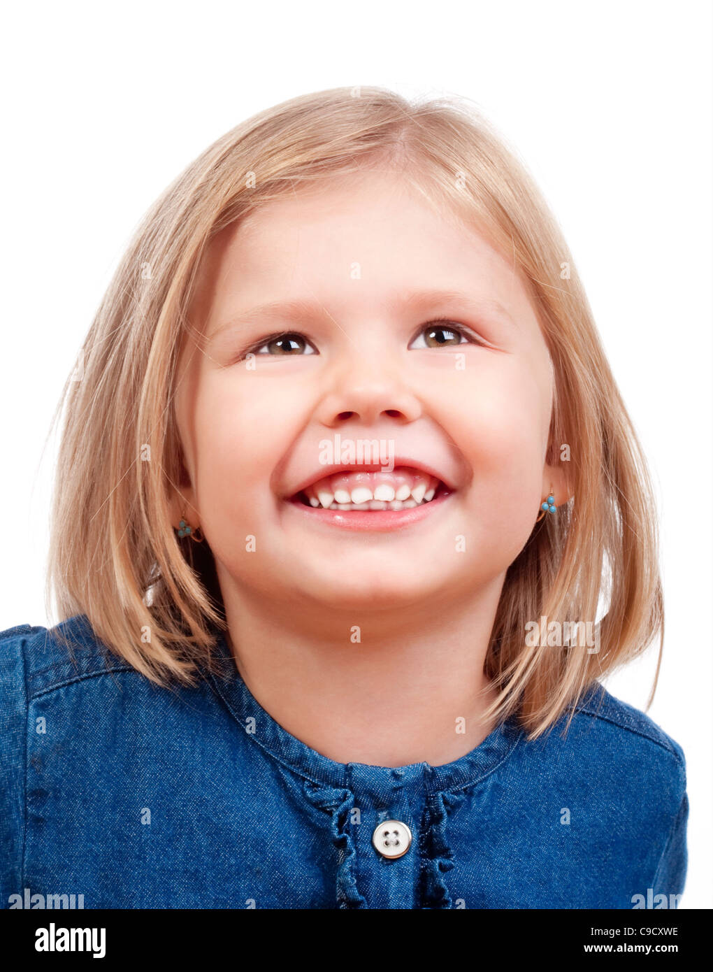 portrait of a happy little girl with blond hair smiling - isolated on ...
