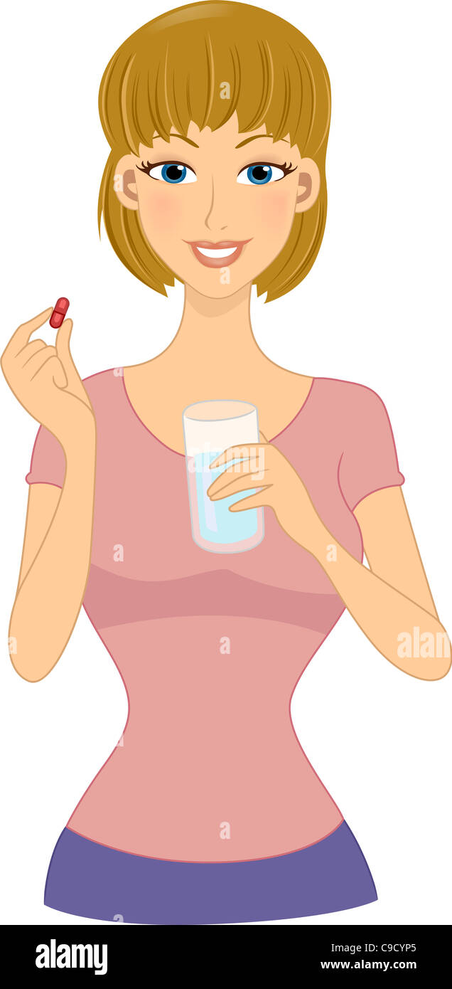 Illustration of a Girl Taking Vitamins Stock Photo Alamy