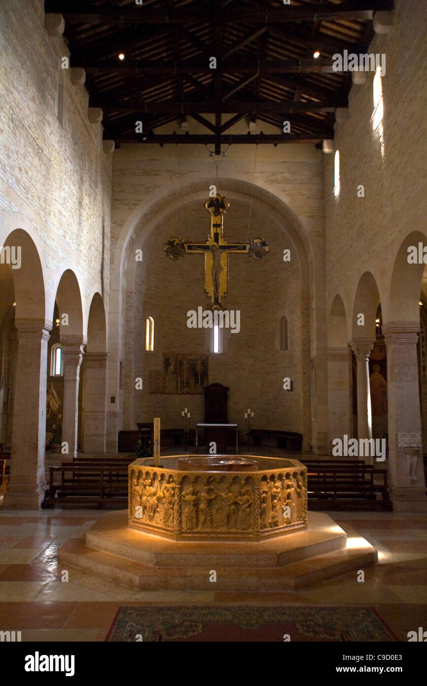 The Romanesque Octagonal Baptismal Font In The Duomo Verona Italy