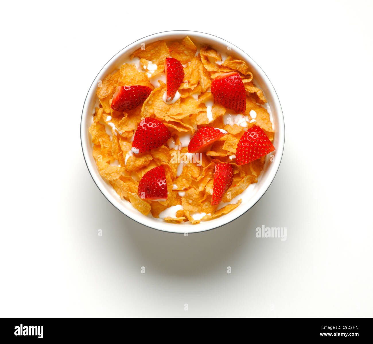 Bowl of breakfast cereal with strawberries Stock Photo