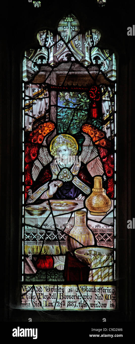 Stained glass window by the Kempe Studios depicting The Hospitality of Abraham Stock Photo