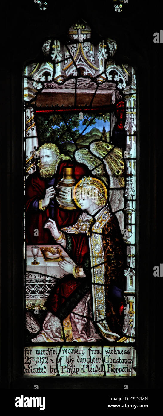 Stained glass window by the Kempe Studios depicting The Hospitality of Abraham Stock Photo