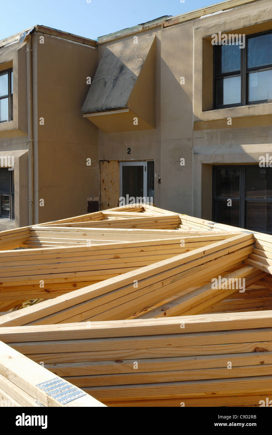 Rafters are delivered to job site for new frame roof Stock Photo - Alamy