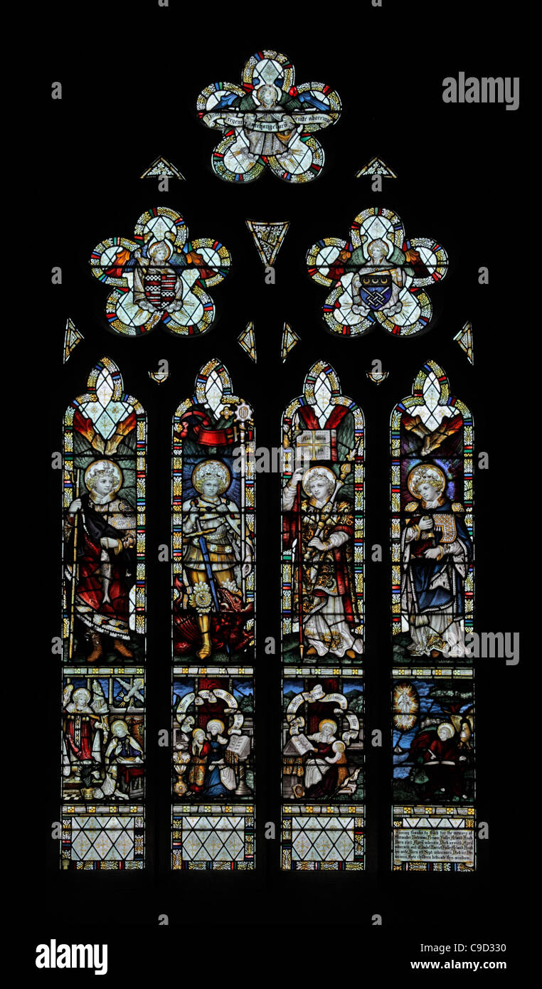 Stained glass window by the Kempe Studios depicting Archangels; St Mary