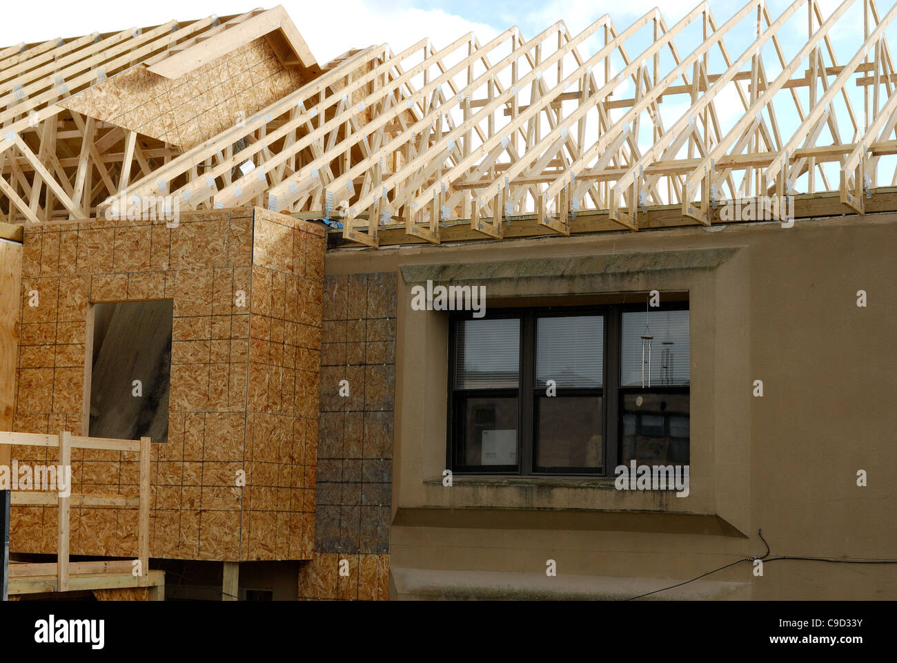 Detail of roof rafter construction. Stock Photo