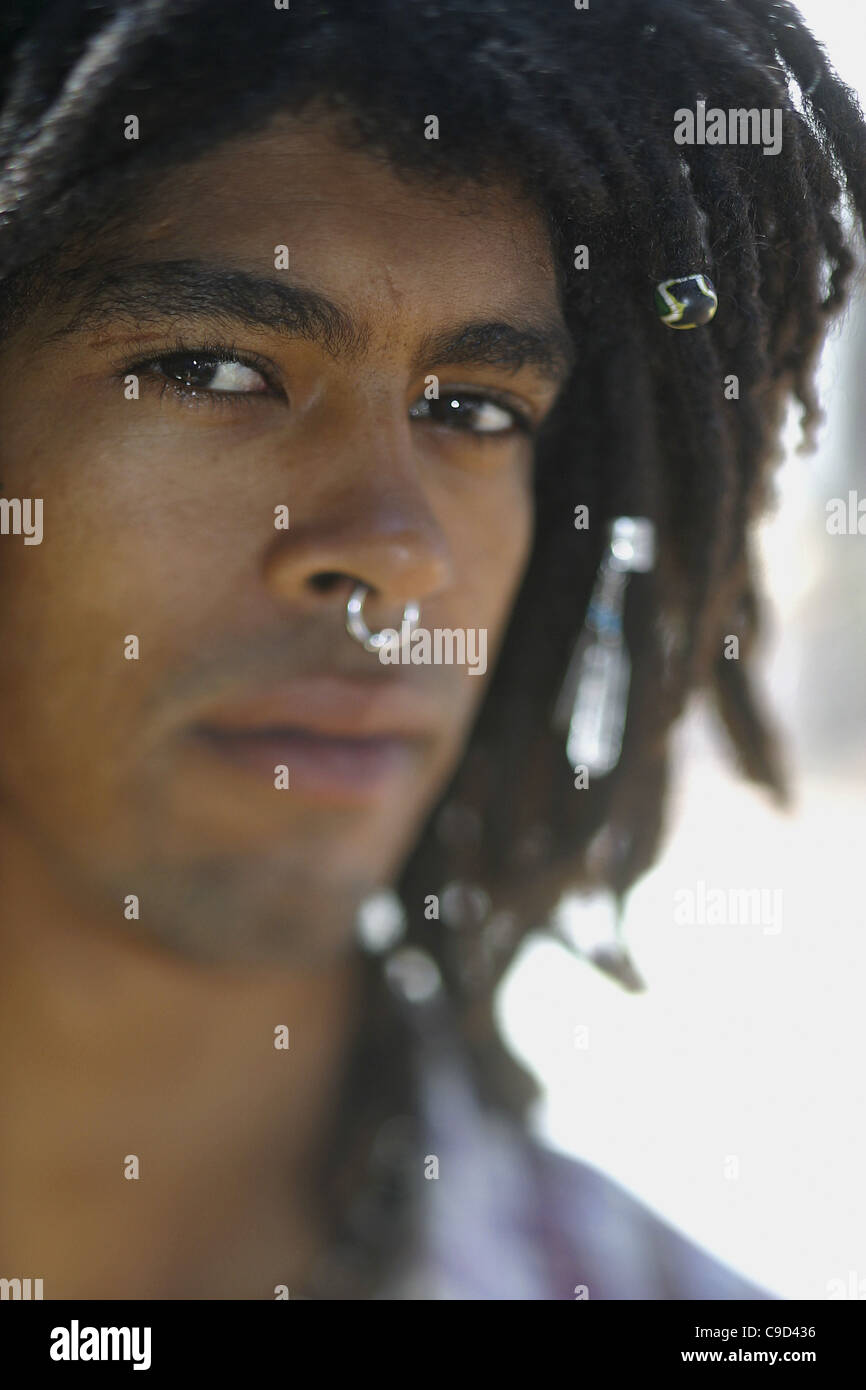 Portrait of a young man wearing a nose ring Stock Photo