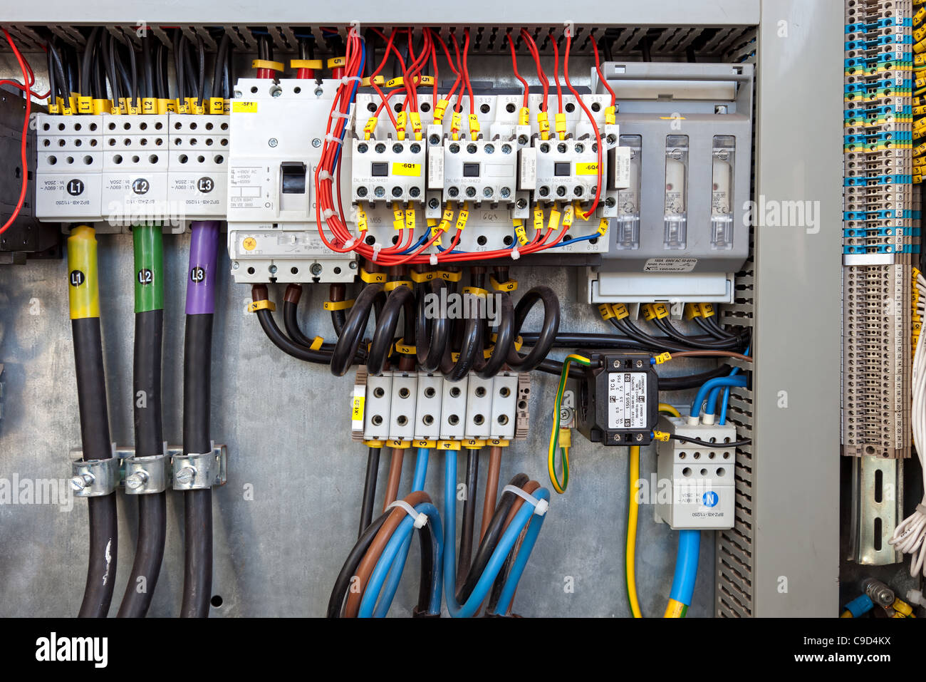 Electrical panel at a assembly line factory. Controls and switches Stock Photo Alamy
