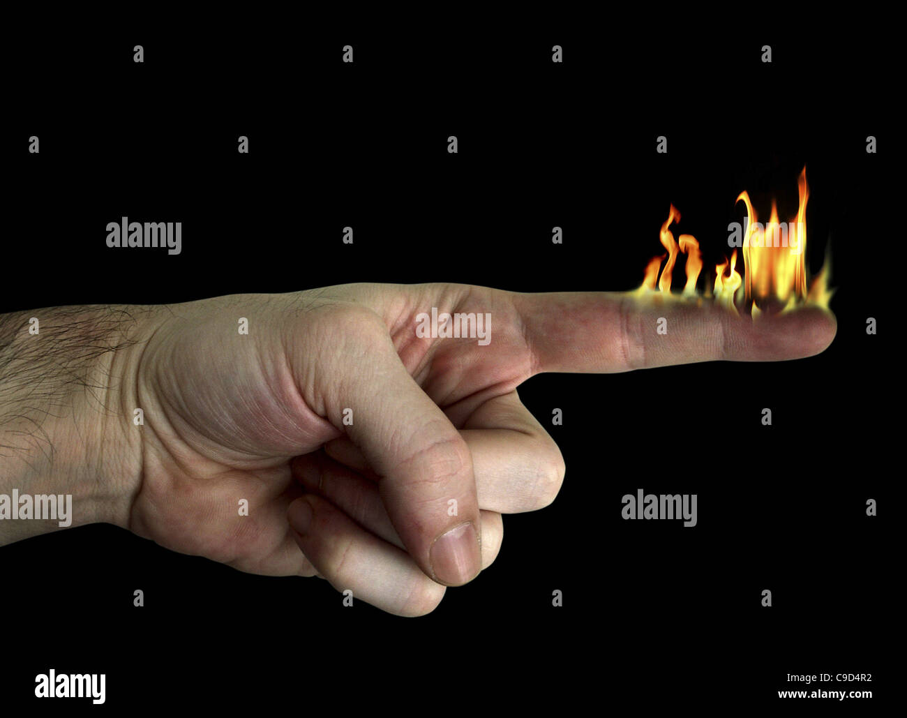 Middle Hand Fire Person's finger on fire Stock Photo - Alamy