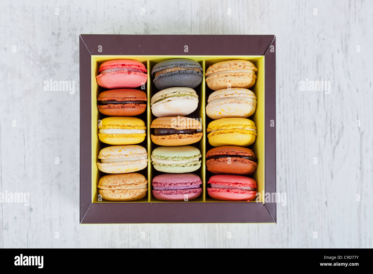 Colorful delicious macarons, typical french pastries Stock Photo