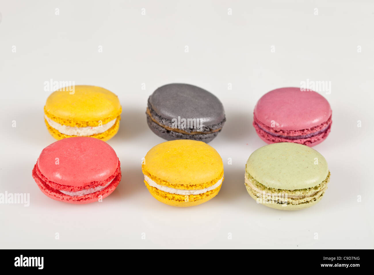 Colorful delicious macarons, typical french pastries Stock Photo