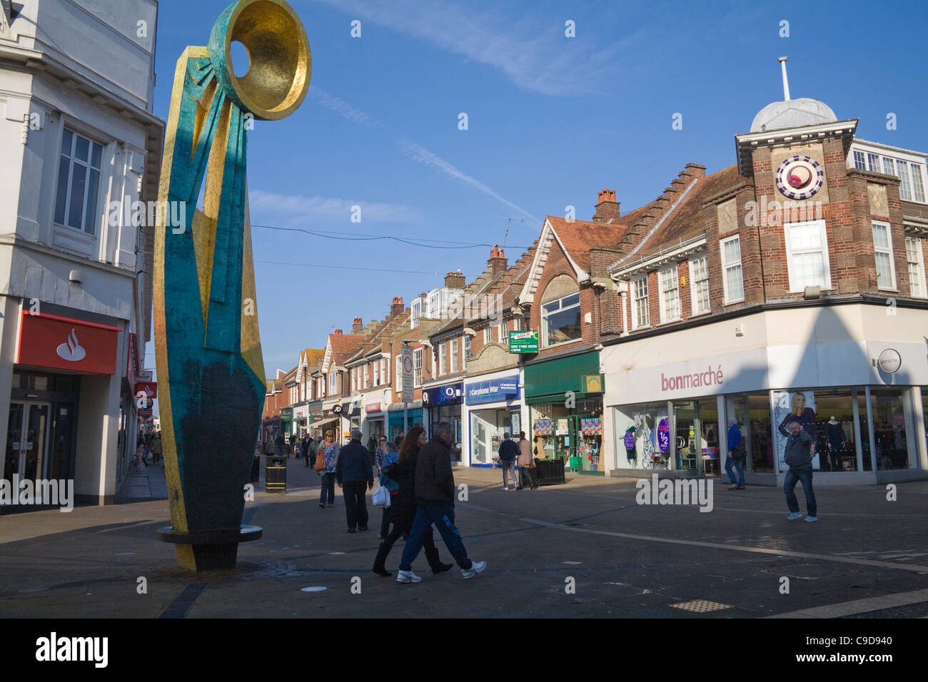 Bognor Regis West Sussex England UK Sun sculpture in pedestrian zone of