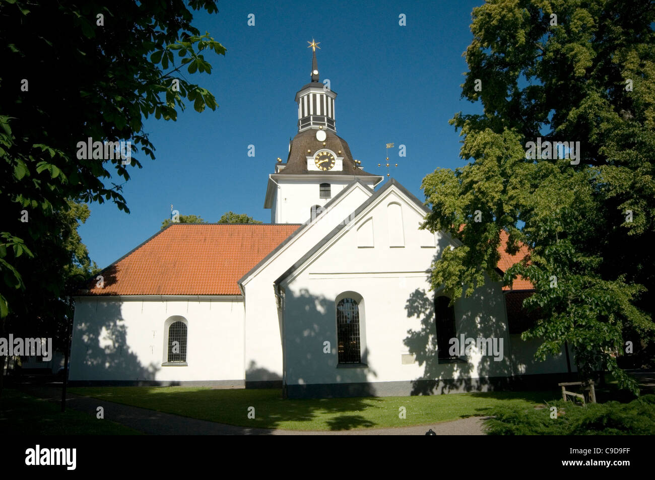 nordic church churches sweden swedish Scandinavian religous building worship place of the old white church in vastervik architec Stock Photo