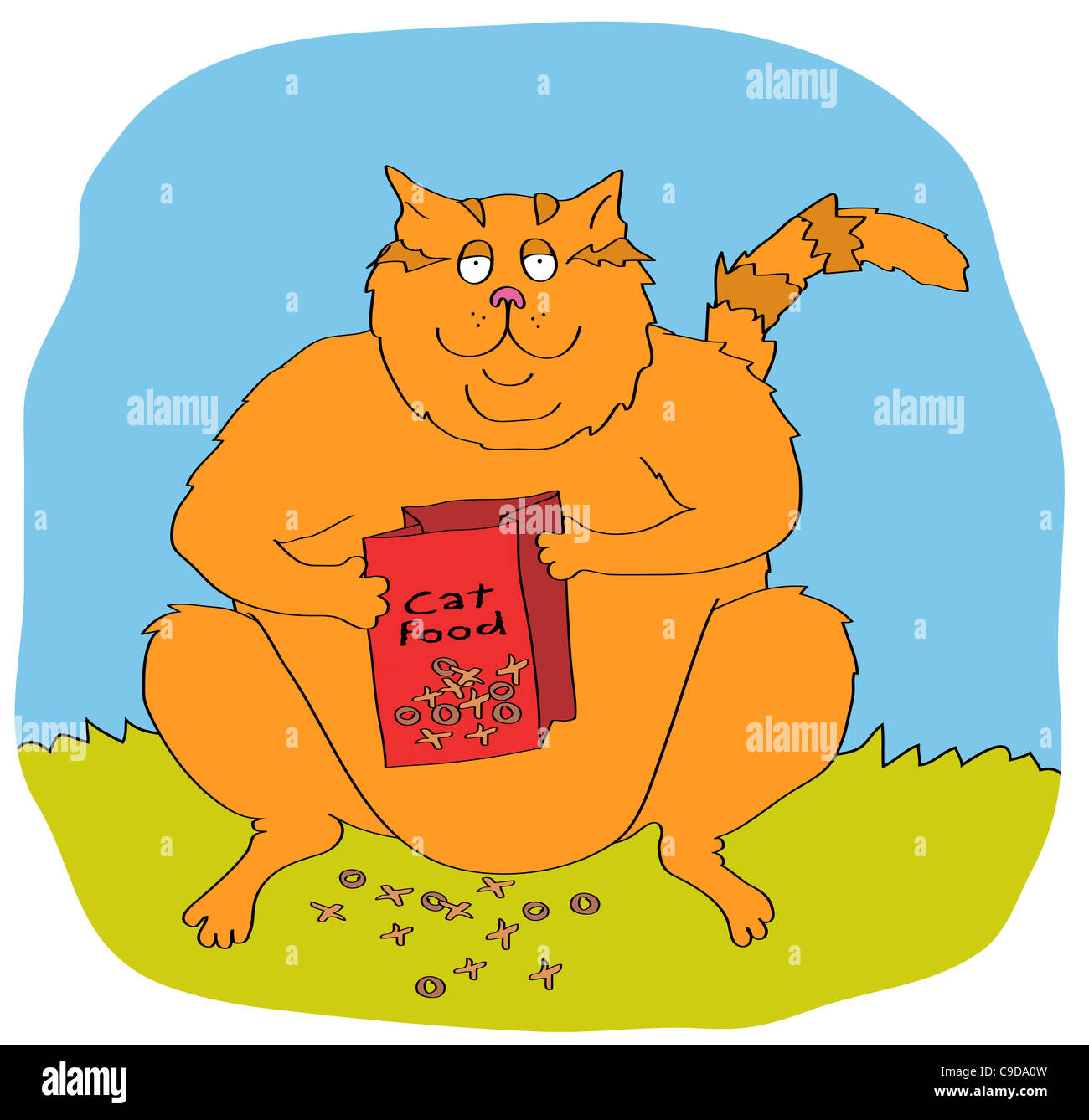 Cat holding cat food bag, illustration Stock Photo Alamy