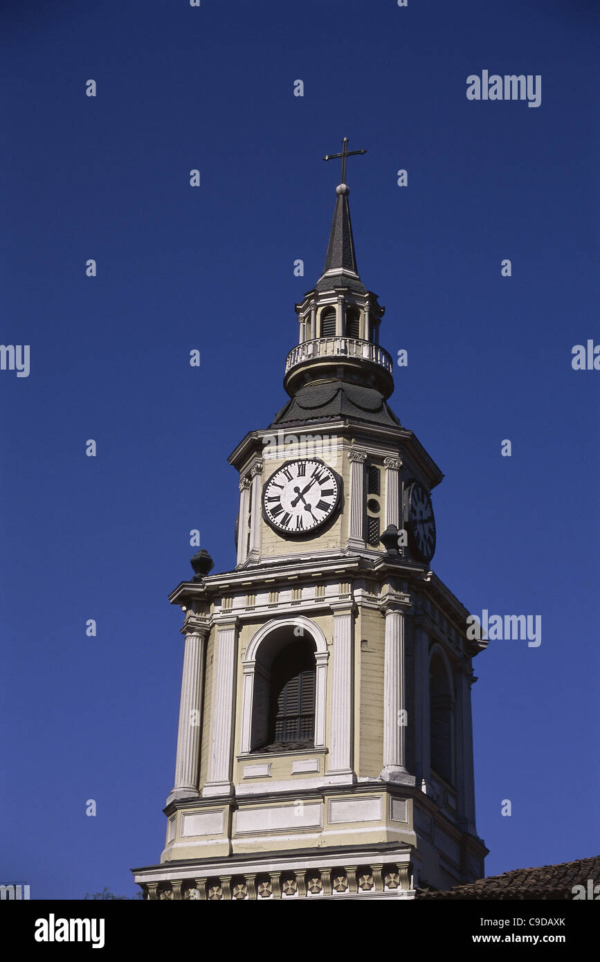High section view of a clock tower, San Francisco Church, Santiago ...