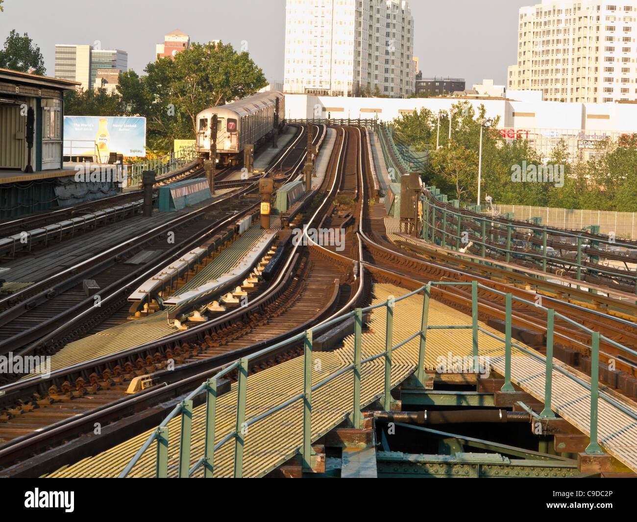 7 Train, Subway Tracks, Queens, NYC Stock Photo