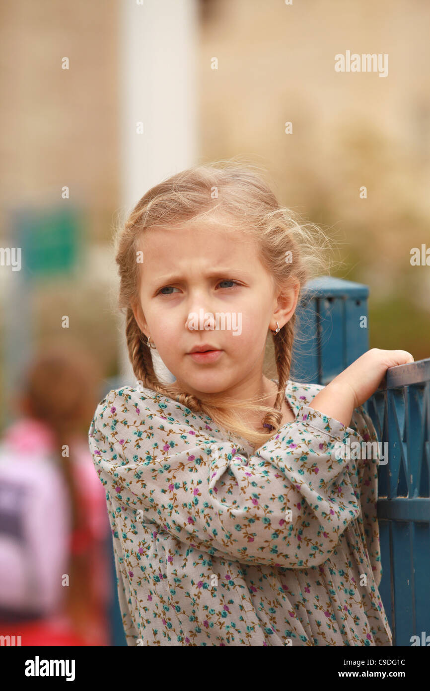portrait of blond girl smiling outside autumn day Stock Photo - Alamy
