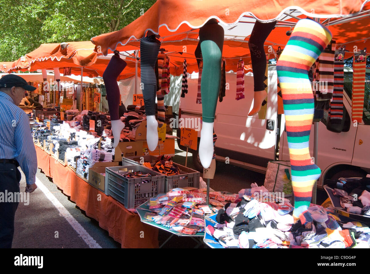 Stockings and socks for sale on a market stall in Amboise, Indre-et ...